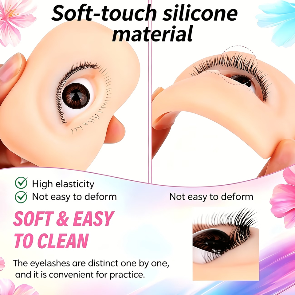 Eyelash Extension Course - 3層まつげ付き再利用可能なマネキンアイ、まつげエクステ練習用アイモデル、ドールフェイスヘッドトレーニング用シミュレートシリコンアイメイクアップツール