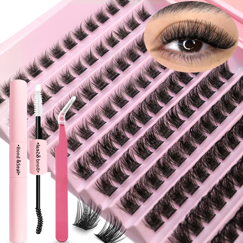 Funny Eyelash Extension - DIY まつげエクステンションキット個別まつげクラスターミックスラッシュクラスター、ラッシュボンドとシールとラッシュアクセサリー付き