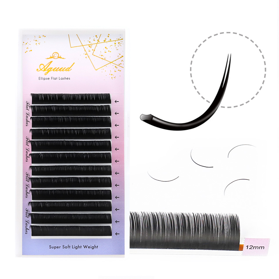 Lash Tray Organizer - AGUUD フェイクミンク製、楕円形、フラットタイプのつけまつげ。B/C/CC/D/DDカール、ダブルスプリットチップ、自然で柔らかい質感、7mm、フラットメイク用。