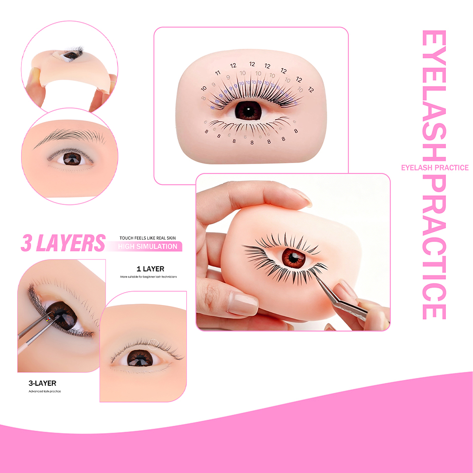 3層まつげ付き再利用可能なマネキンアイ、まつげエクステ練習用 - Eyelash Extension Course のレビューと価格