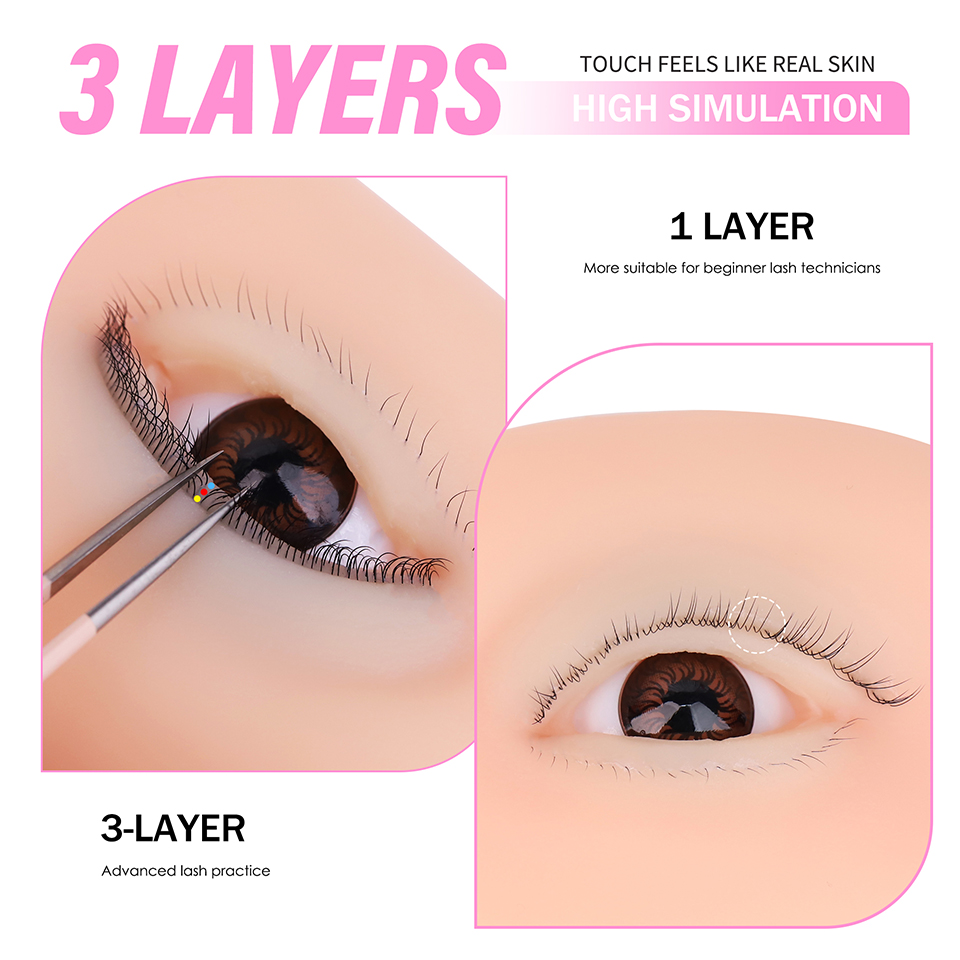 3層まつげ付き再利用可能なマネキンアイ、まつげエクステ練習用 - Eyelash Extension Course のレビューと価格