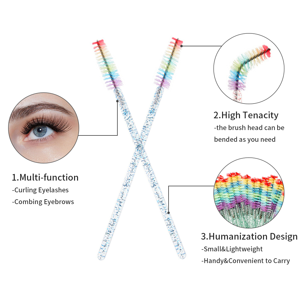 50 個レインボークリスタルまつげメイクブラシ使い捨てマイク - Eyelash Extension Course のレビューと価格